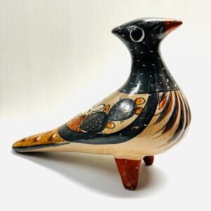 Vintage Bird Tonala Mexican Folk Art Pottery Mexico Figurine Sculpture